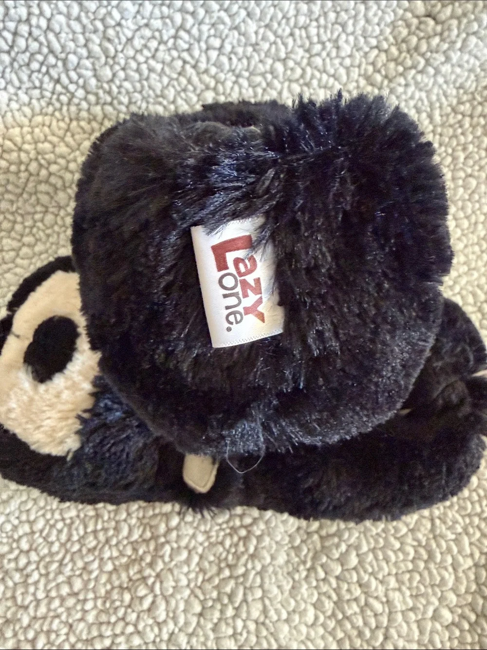 Black Bear Plush Kids Slippers - Cozy Furry Indoor Shoes size 13
